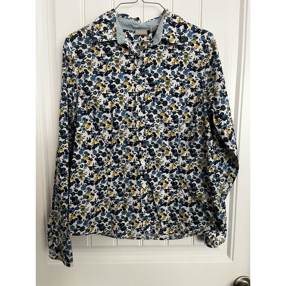 LL Bean Womens Navy White Berry Button Down Shirt Long Sleeve S Large Preppy 730